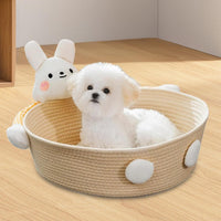 HKM-0226109 Cotton Rope Cat Bed and Scratcher with Multi-Purpose Woven Basket for Indoor Cats and Small Pets