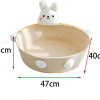 HKM-0226109 Cotton Rope Cat Bed and Scratcher with Multi-Purpose Woven Basket for Indoor Cats and Small Pets
