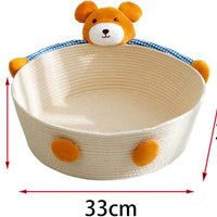 HKM-0226109 Cotton Rope Cat Bed and Scratcher with Multi-Purpose Woven Basket for Indoor Cats and Small Pets