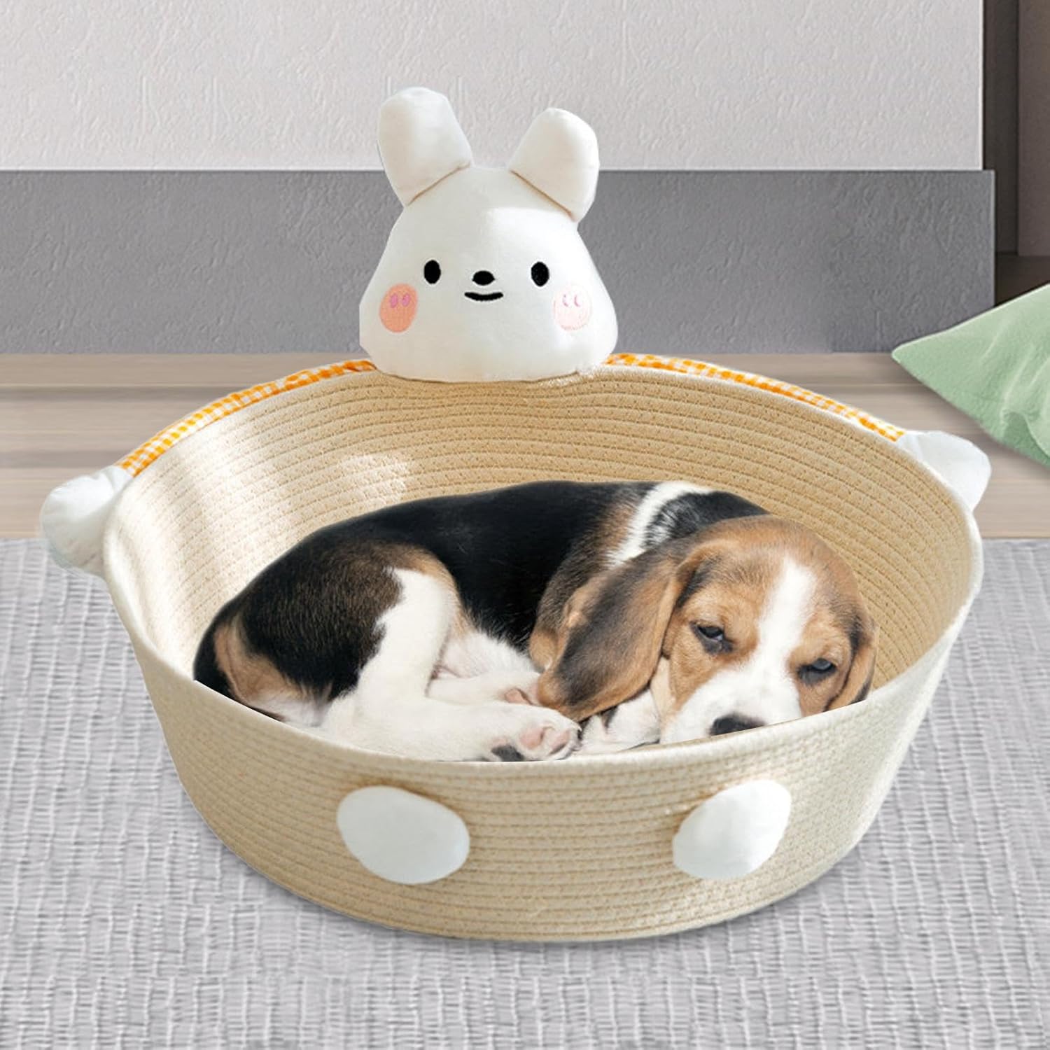 HKM-0226109 Cotton Rope Cat Bed and Scratcher with Multi-Purpose Woven Basket for Indoor Cats and Small Pets