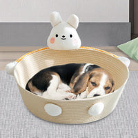 HKM-0226109 Cotton Rope Cat Bed and Scratcher with Multi-Purpose Woven Basket for Indoor Cats and Small Pets