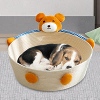 HKM-0226109 Cotton Rope Cat Bed and Scratcher with Multi-Purpose Woven Basket for Indoor Cats and Small Pets
