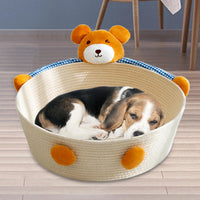 HKM-0226109 Cotton Rope Cat Bed and Scratcher with Multi-Purpose Woven Basket for Indoor Cats and Small Pets