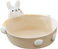 HKM-0226109 Cotton Rope Cat Bed and Scratcher with Multi-Purpose Woven Basket for Indoor Cats and Small Pets