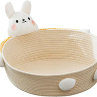 HKM-0226109 Cotton Rope Cat Bed and Scratcher with Multi-Purpose Woven Basket for Indoor Cats and Small Pets