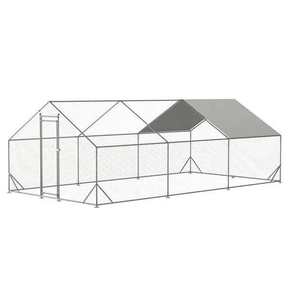 HKM-022675 Walk-In Chicken Coop with Galvanized Wire, Waterproof Anti-Ultraviolet Cover - 10' L x 20' W x 6.56' H