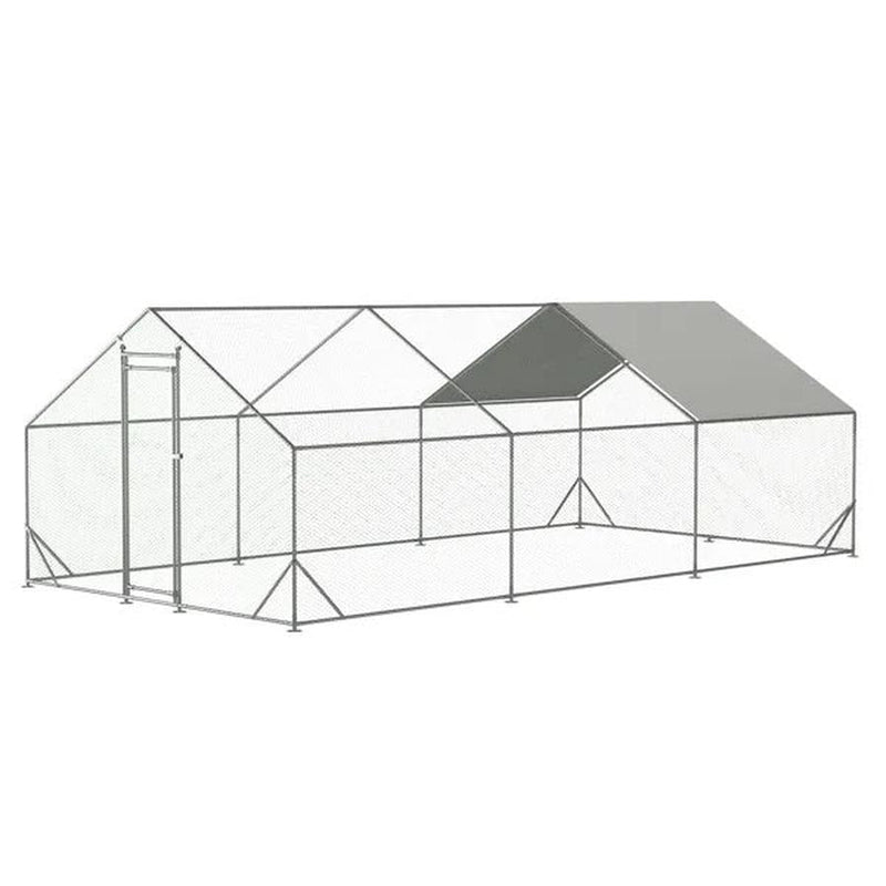 HKM-022675 Walk-In Chicken Coop with Galvanized Wire, Waterproof Anti-Ultraviolet Cover - 10' L x 20' W x 6.56' H