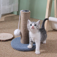 HKM-0227901 Sisal Scratching Pole with Small Shelf for Climbing and Resting in Yellow Rice and Blue