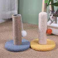 HKM-0227901 Sisal Scratching Pole with Small Shelf for Climbing and Resting in Yellow Rice and Blue