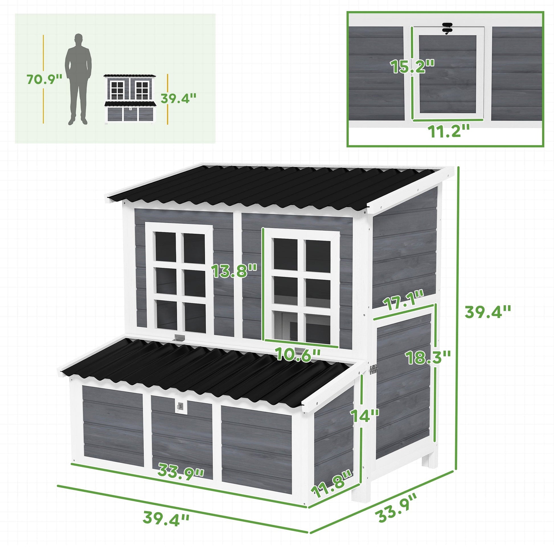 HKM-0228285 Spacious Wooden Chicken Coop with Nesting Box and Pull-Out Tray, Waterproof Roof for 4-6 Chickens