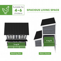 HKM-0228285 Spacious Wooden Chicken Coop with Nesting Box and Pull-Out Tray, Waterproof Roof for 4-6 Chickens