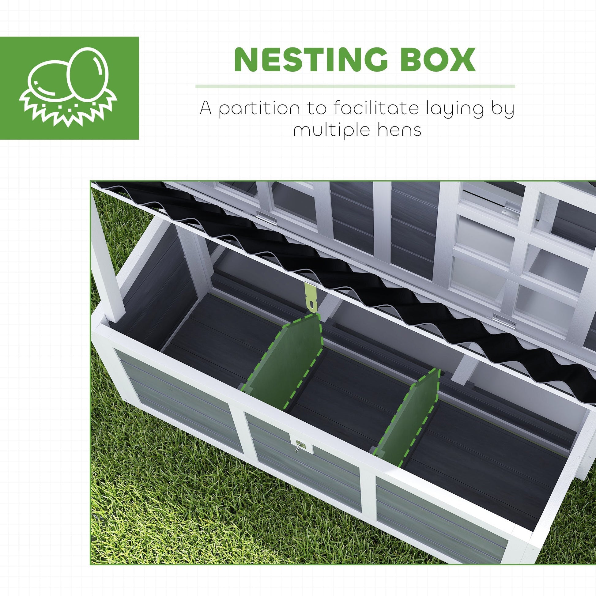 HKM-0228285 Spacious Wooden Chicken Coop with Nesting Box and Pull-Out Tray, Waterproof Roof for 4-6 Chickens