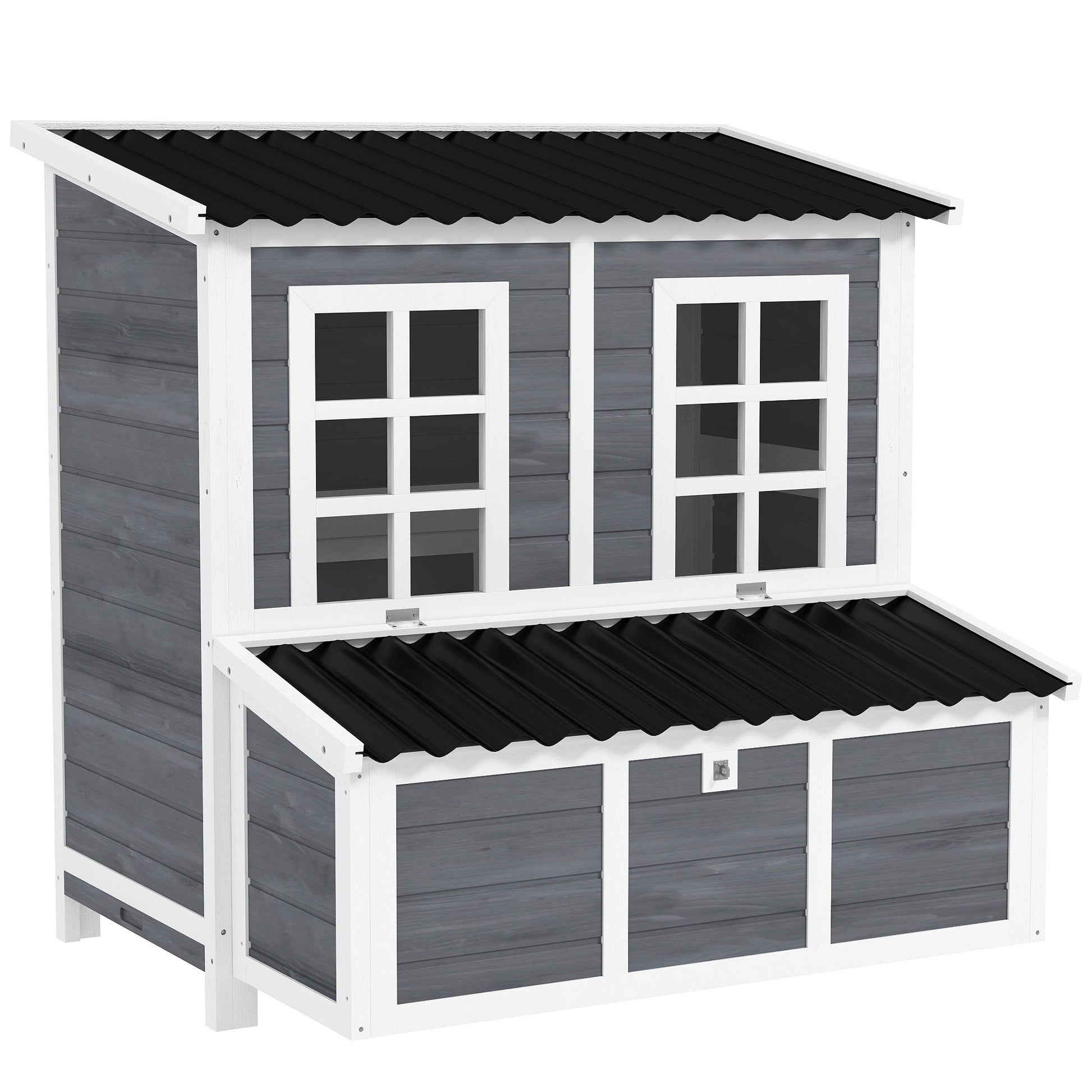 HKM-0228285 Spacious Wooden Chicken Coop with Nesting Box and Pull-Out Tray, Waterproof Roof for 4-6 Chickens