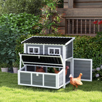 HKM-0228285 Spacious Wooden Chicken Coop with Nesting Box and Pull-Out Tray, Waterproof Roof for 4-6 Chickens