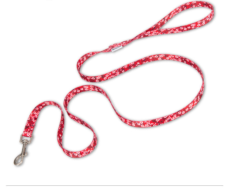HKM-0228413 Floral Pattern Hand-Held Rope for Cats and Dogs - Durable Nylon Design, 1.3cm Width, 120cm Length