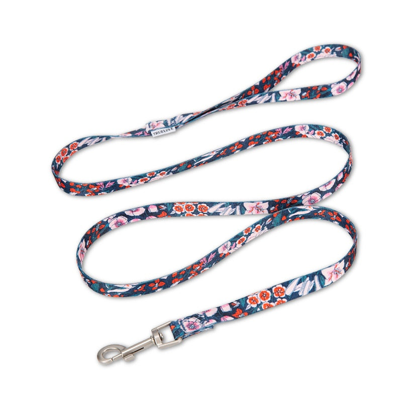 HKM-0228413 Floral Pattern Hand-Held Rope for Cats and Dogs - Durable Nylon Design, 1.3cm Width, 120cm Length