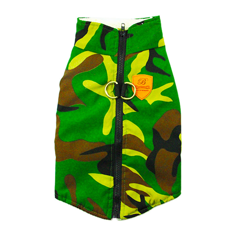 HKM-0229053 Warm Cotton Coat for Dogs in Camouflage Patterns - Dark Green & Light Green, Various Sizes Available
