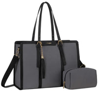 HKM-0229715 canvas and PU leather tote set with a cosmetic pouch