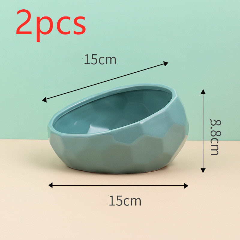 HKM-0230589 Ceramic Cat and Dog Bowl with Oblique Mouth Design in Multiple Colors