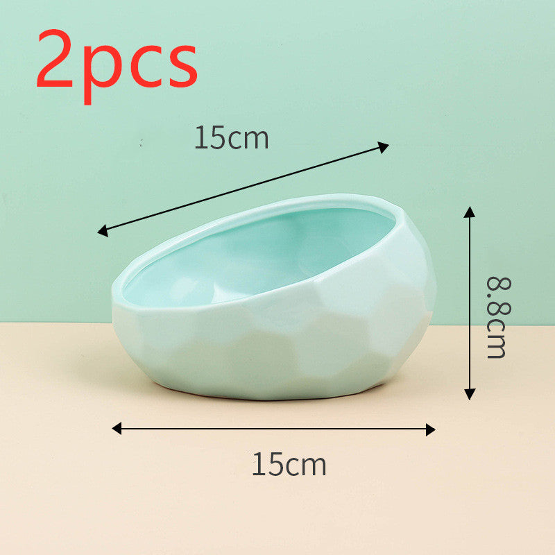HKM-0230589 Ceramic Cat and Dog Bowl with Oblique Mouth Design in Multiple Colors