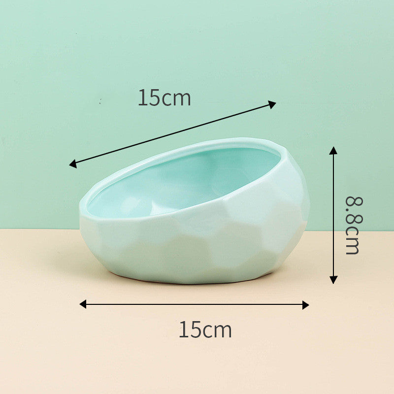HKM-0230589 Ceramic Cat and Dog Bowl with Oblique Mouth Design in Multiple Colors