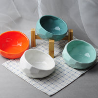 HKM-0230589 Ceramic Cat and Dog Bowl with Oblique Mouth Design in Multiple Colors