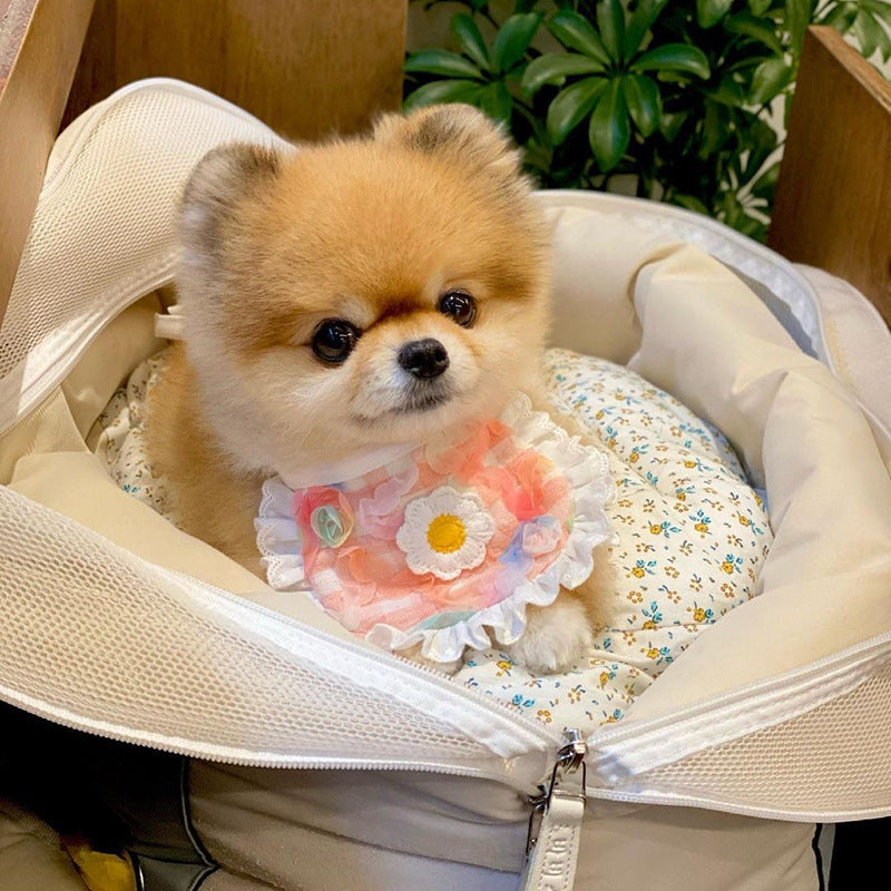 HKM-0231997 Cute Plaid Lace Bib for Pets - Yellow, Orange, Blue Grids, Polyester, One Size, 13.5cm x 9cm