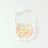 HKM-0231997 Cute Plaid Lace Bib for Pets - Yellow, Orange, Blue Grids, Polyester, One Size, 13.5cm x 9cm