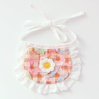 HKM-0231997 Cute Plaid Lace Bib for Pets - Yellow, Orange, Blue Grids, Polyester, One Size, 13.5cm x 9cm
