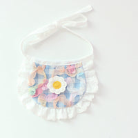 HKM-0231997 Cute Plaid Lace Bib for Pets - Yellow, Orange, Blue Grids, Polyester, One Size, 13.5cm x 9cm