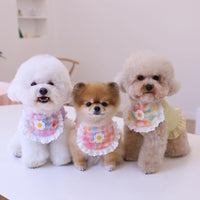 HKM-0231997 Cute Plaid Lace Bib for Pets - Yellow, Orange, Blue Grids, Polyester, One Size, 13.5cm x 9cm