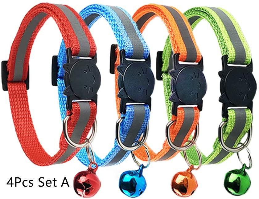 HKM-0232381 Reflective Polyester Cat Collar with Colorful Bell ¨C Adjustable 19-32cm