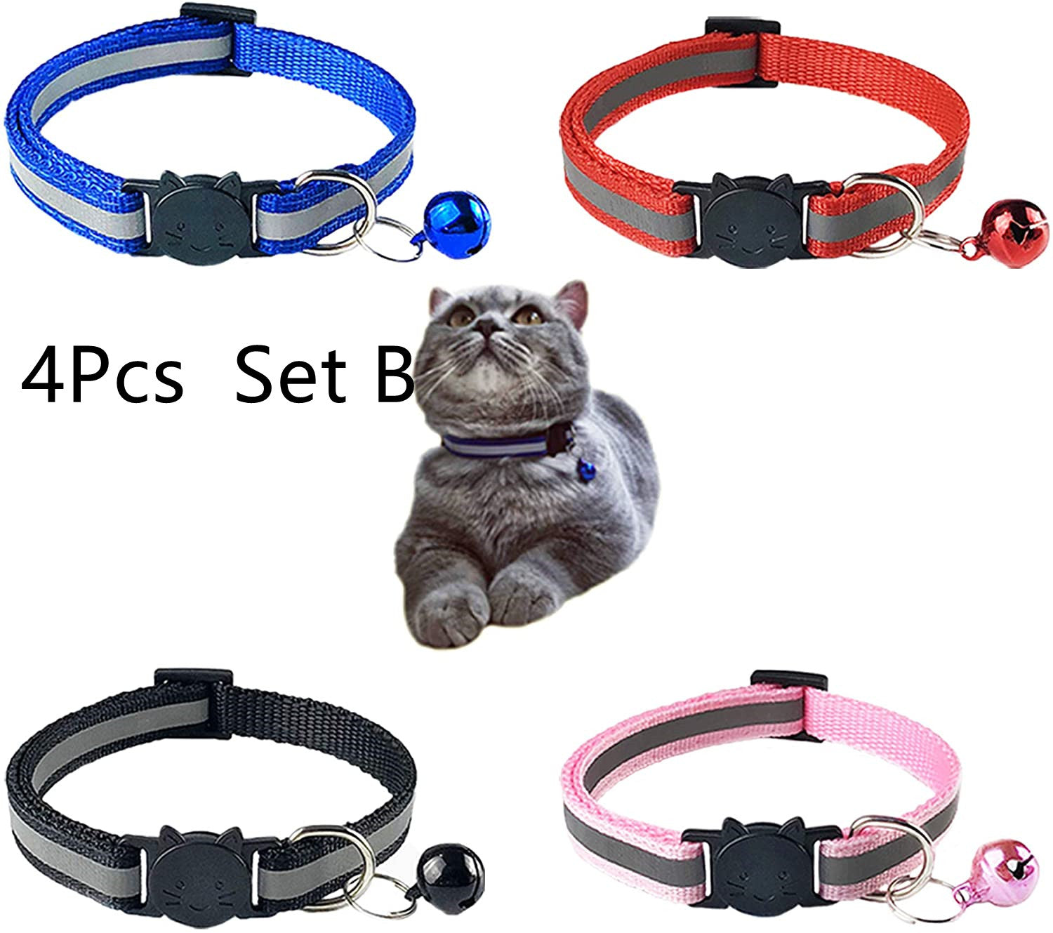 HKM-0232381 Reflective Polyester Cat Collar with Colorful Bell ¨C Adjustable 19-32cm