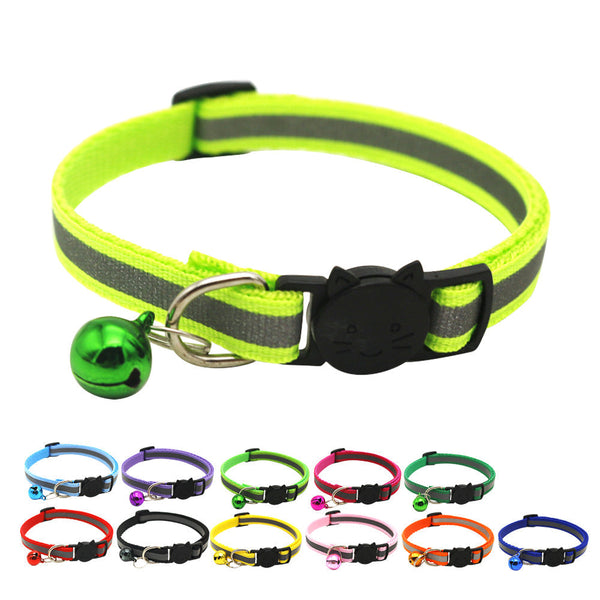 HKM-0232381 Reflective Polyester Cat Collar with Colorful Bell ¨C Adjustable 19-32cm