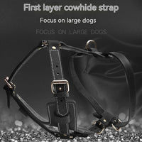 HKM-0233661 Black Leather Chest Strap for Medium to Large Dogs, Adjustable Fit 49-86cm