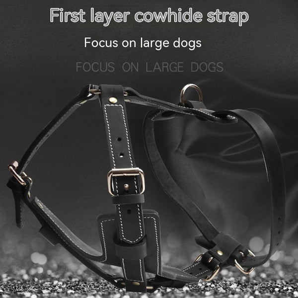 HKM-0233661 Black Leather Chest Strap for Medium to Large Dogs, Adjustable Fit 49-86cm