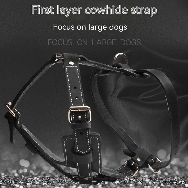 HKM-0233661 Black Leather Chest Strap for Medium to Large Dogs, Adjustable Fit 49-86cm