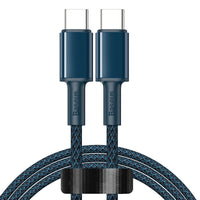 HKM-023379 High-Density Braided Flash Charging Data Cable - Type-C to Type-C, 1m/2m Lengths, Black/White/Navy Blue