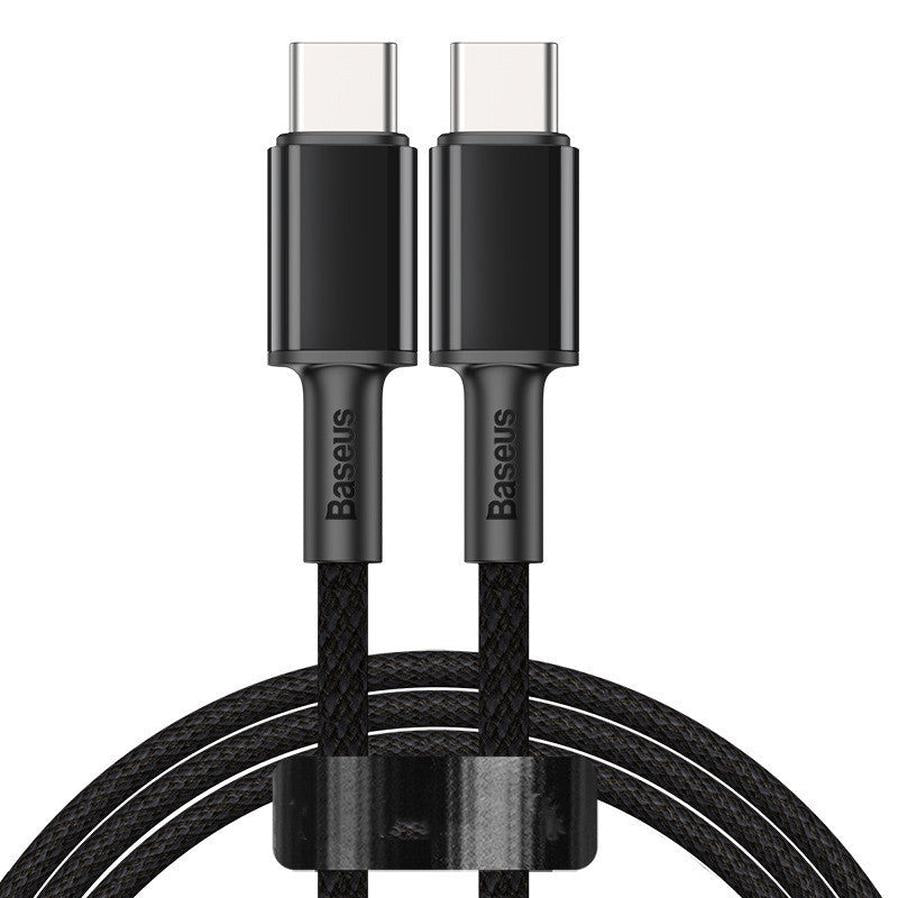 HKM-023379 High-Density Braided Flash Charging Data Cable - Type-C to Type-C, 1m/2m Lengths, Black/White/Navy Blue