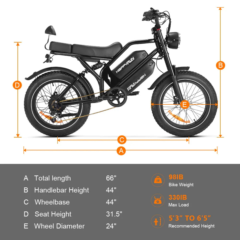 HKM-023443 HappyRun G70 Fast Electric Cargo Bike with 2000W Dual Battery and 48V System