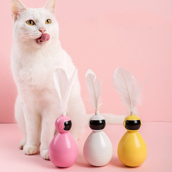 HKM-0235197 Funny Cat Tumbler Toy - Interactive ABS Design with Feather Replacements in Multiple Colors