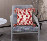 HKM-023571 Cotton Tassel Pillow Cover in Red - Modern Nordic Style Cushion
