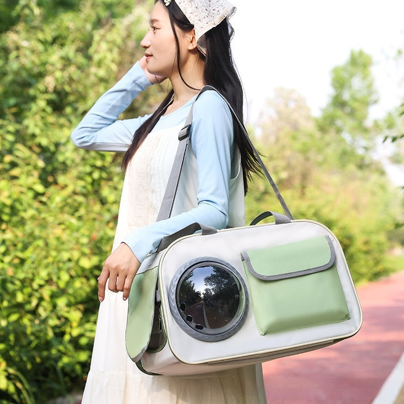 HKM-0236605 Portable Pet Backpack for Cats - Medium Soft Nylon Space Capsule Design, Available in Green, Yellow, Black