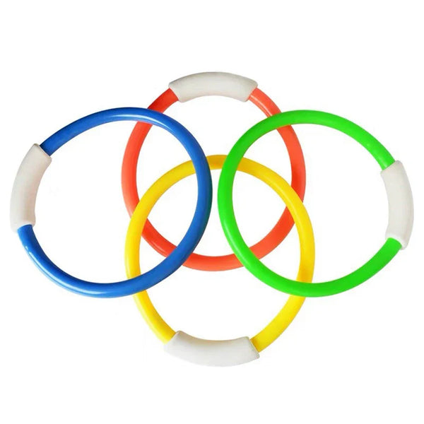 HKM-023763 Colorful Plastic Dive Training Rings for Kids - 4 Pieces Swimming Pool Toy