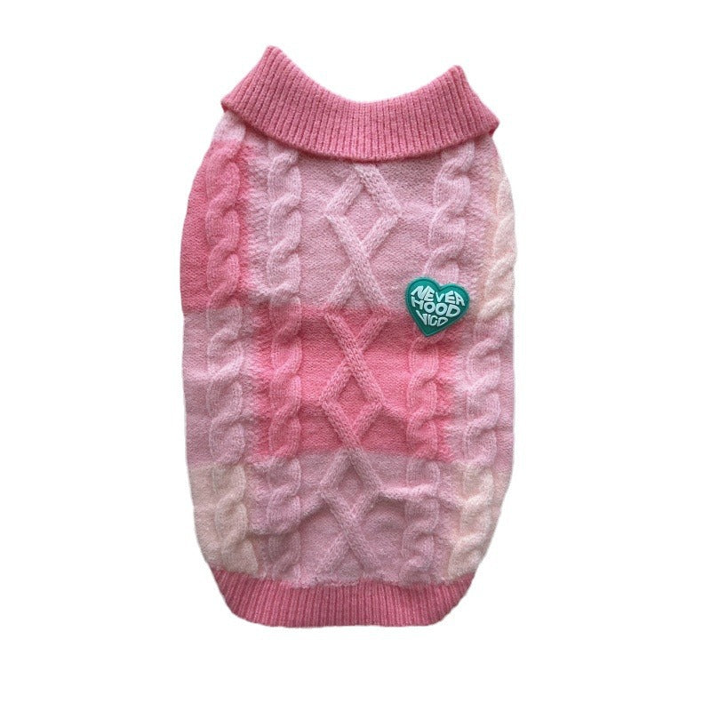 HKM-0238141 Plaid Polo-Collar Cardigan Sweater for Small to Medium Pets in Sky Blue and Pink