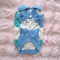 HKM-0238141 Plaid Polo-Collar Cardigan Sweater for Small to Medium Pets in Sky Blue and Pink