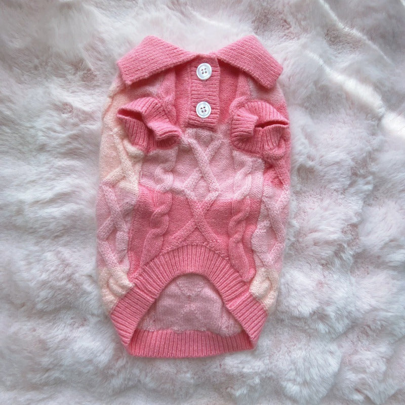 HKM-0238141 Plaid Polo-Collar Cardigan Sweater for Small to Medium Pets in Sky Blue and Pink