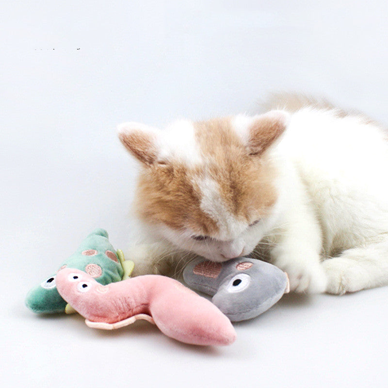 HKM-0238781 Plush Cat Toy Collection: Pink Snake, Gray Dinosaur, Green Fish - Soft and Adorable Designs