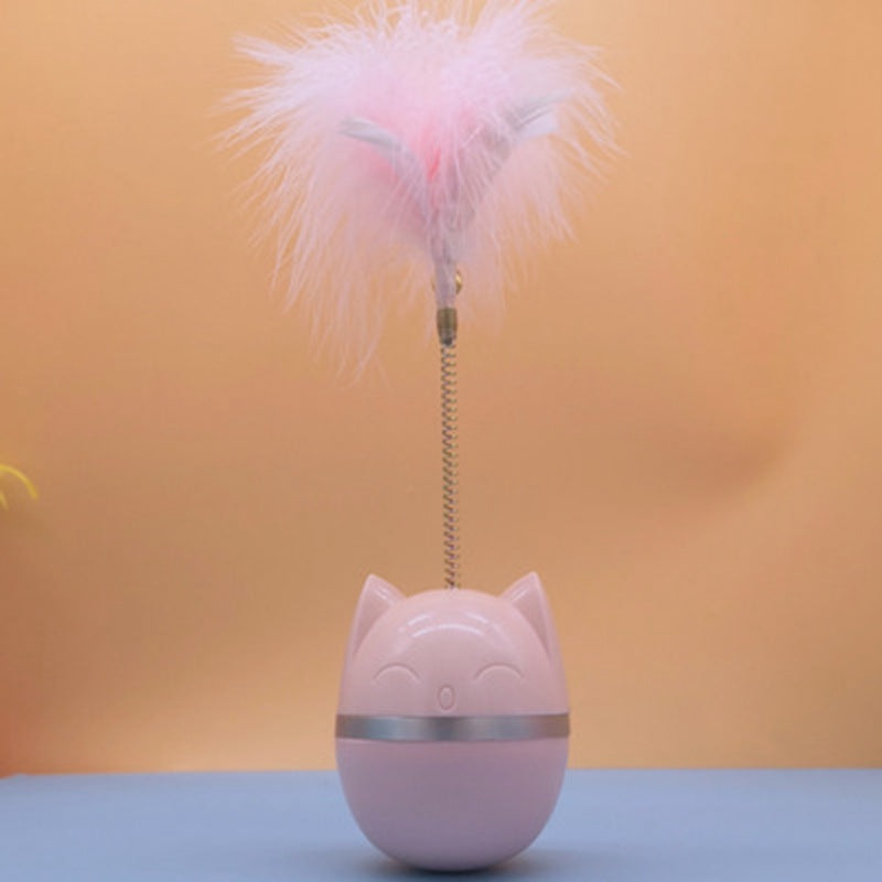 HKM-023955 Interactive Cat Feather Toy with Plastic Tumbler Design, 7x9cm, Available in Blue and Pink