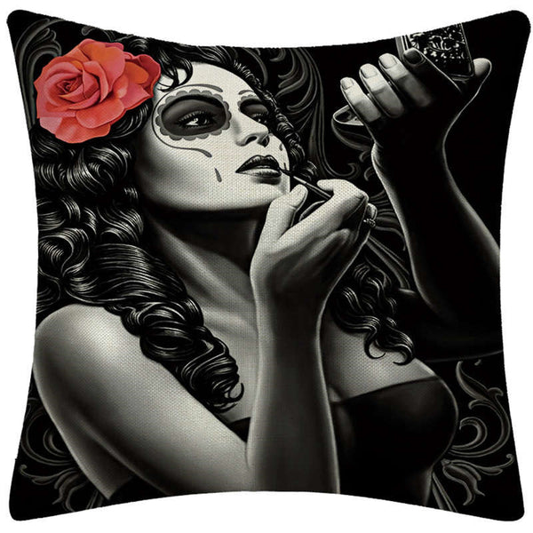 HKM-024211 Plush Decorative Pillow Cushion - People Pattern, 45x45cm for Home and Outdoor Spaces